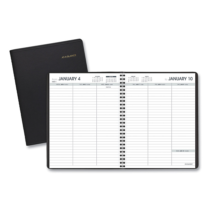 AT-A-GLANCE Weekly Planner Ruled for Open Scheduling, 8.75 x 6.75, Black Cover, 12-Month (Jan to Dec): 2026 (7085505)