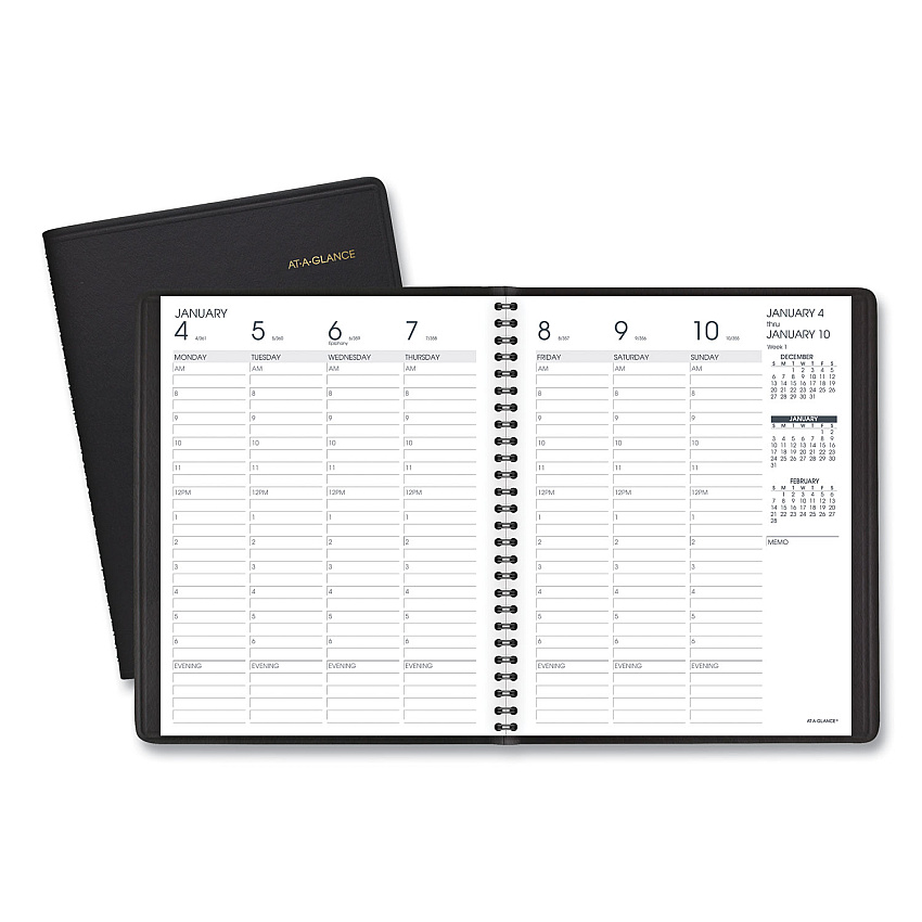 AT-A-GLANCE Weekly Vertical-Column Appointment Book Ruled for Hourly Appointments, 8.75 x 7, Black Cover, 13-Month: Jan 2026 to Jan 2027 (7086505)