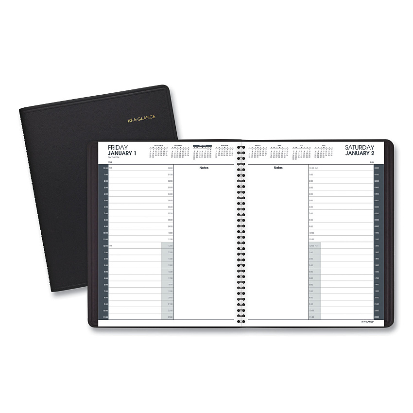 AT-A-GLANCE 24-Hour Daily Appointment Book, 11 x 8.5, Black Cover, 12-Month (Jan to Dec): 2026 (7021405)