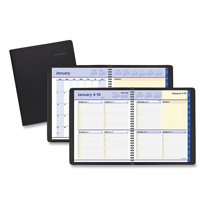 AT-A-GLANCE QuickNotes Weekly Block Format Appointment Book, 10 x 8, Black Cover, 12-Month (Jan to Dec): 2026 (760105)