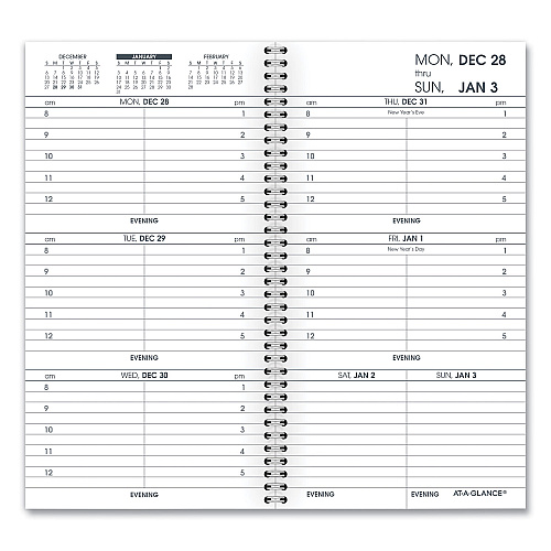 AT-A-GLANCE Weekly Appointment Book Refill Hourly Ruled, 6.25 x 3.25, White Sheets, 12-Month (Jan to Dec): 2026 (7090410)