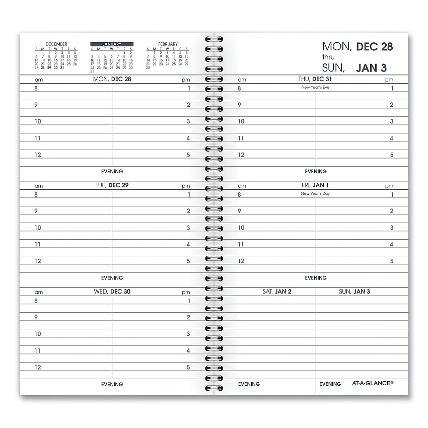 AT-A-GLANCE Weekly Appointment Book Refill Hourly Ruled, 6.25 x 3.25, White Sheets, 12-Month (Jan to Dec): 2026 (7090410)