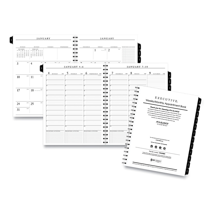 AT-A-GLANCE Executive Weekly/Monthly Planner Refill with 15-Minute Appointments, 11 x 8.25, White Sheets, 12-Month (Jan to Dec): 2026 (7091110)