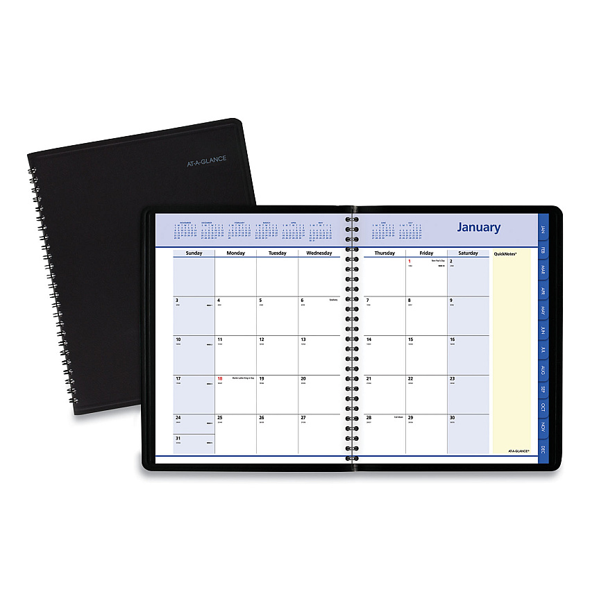 AT-A-GLANCE QuickNotes Monthly Planner, 8.75 x 7, Black Cover, 12-Month (Jan to Dec): 2026 (760805)