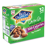 BlueDiamond Whole Natural Almonds On-the-Go, 0.63 oz Pouch, 32 Pouches/Carton (22000512)