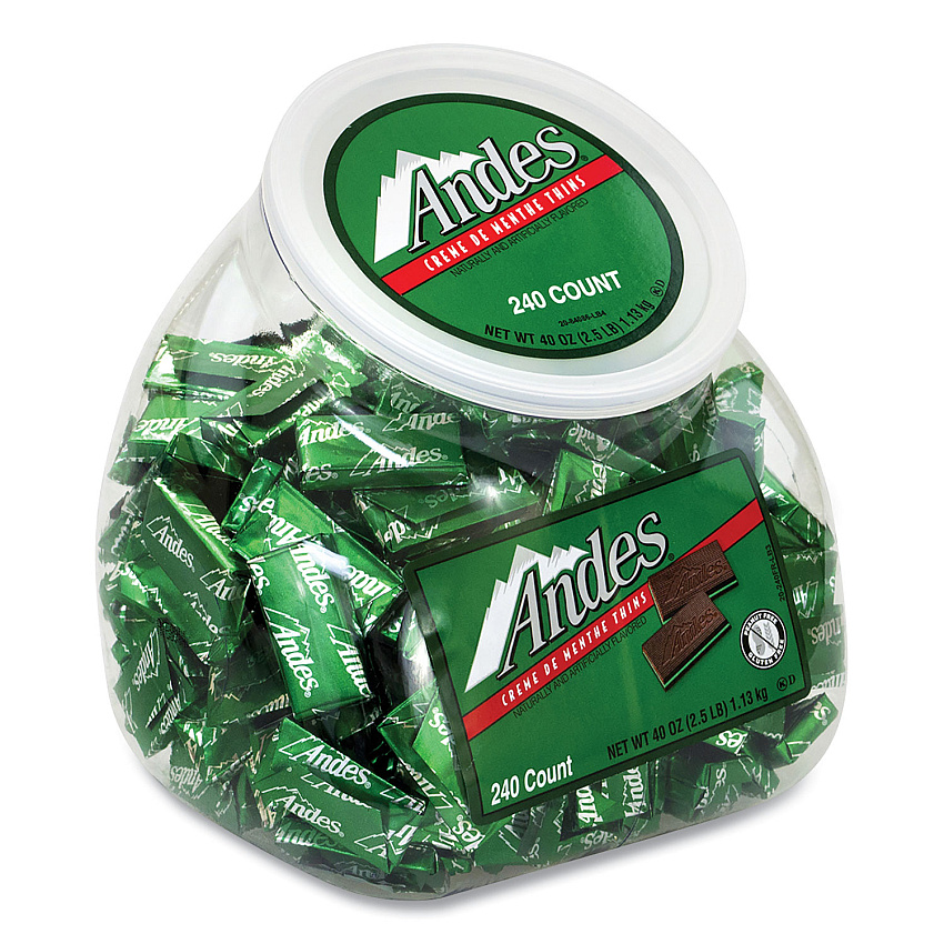 Andes Creme de Menthe Chocolate Mint Thins, 240 Pieces/40 oz Tub, 1 Tub/Carton (20906034)