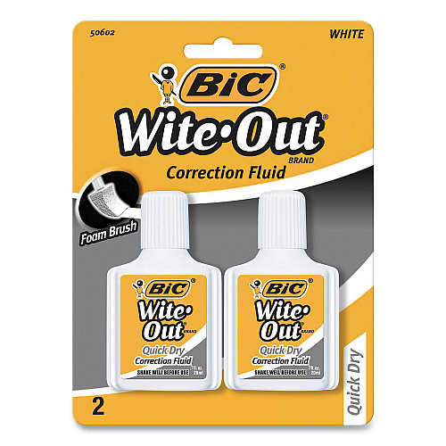 BIC Wite-Out Quick Dry Correction Fluid, 20 mL Bottle, White, 2/Pack (WOFQDP24AWHI)