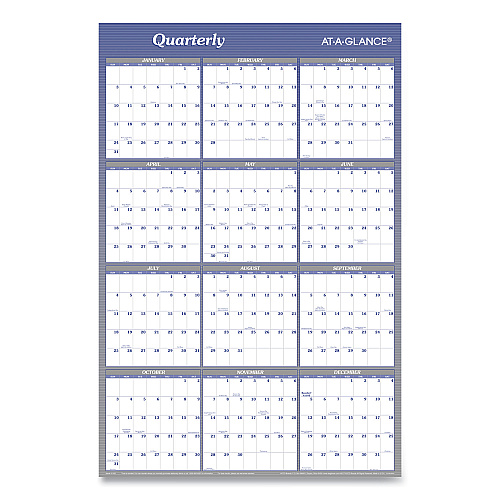 AT-A-GLANCE Vertical/Horizontal Erasable Quarterly/Monthly Wall Planner, 24 x 36, White/Blue Sheets, 12-Month (Jan to Dec): 2026 (A1102)