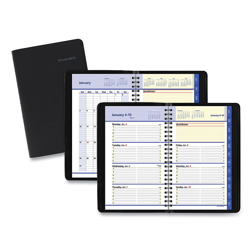 AT-A-GLANCE QuickNotes Weekly Block Format Appointment Book, 8.5 x 5.5, Black Cover, 12-Month (Jan to Dec): 2026 (760205)