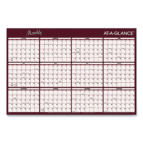 AT-A-GLANCE Reversible Horizontal Erasable Wall Planner, 48 x 32, Assorted Sheet Colors, 12-Month (Jan to Dec): 2026 (A152)