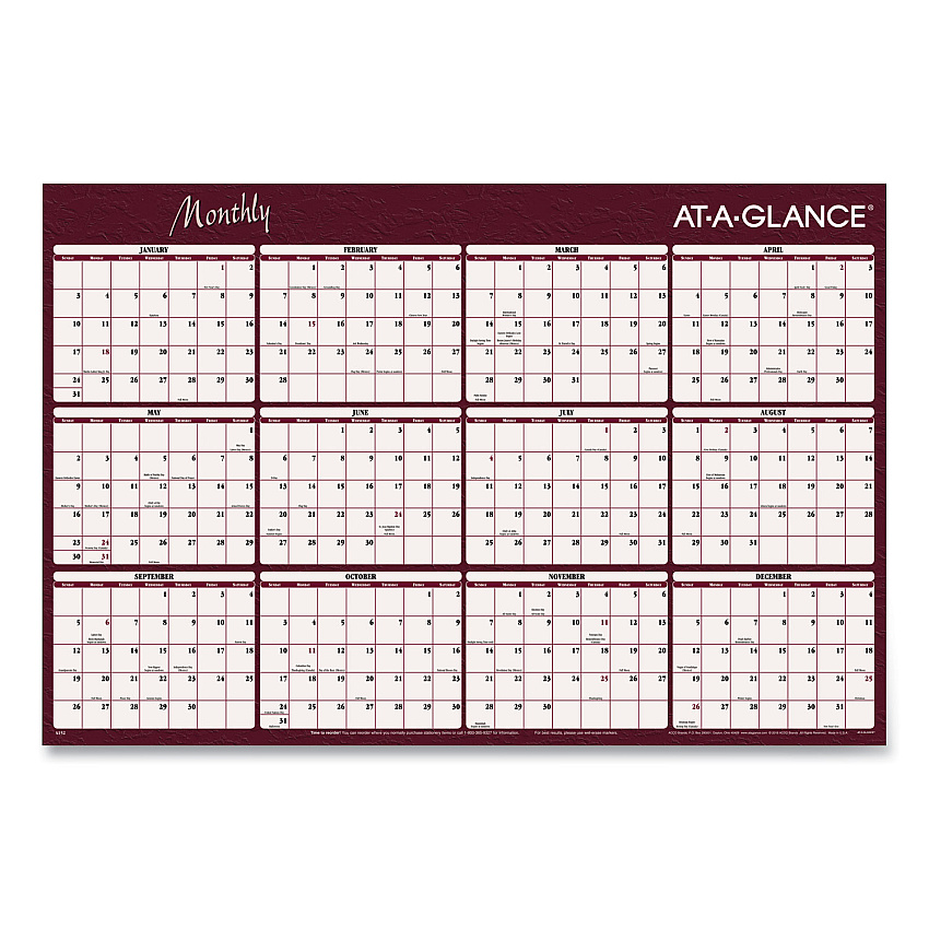 AT-A-GLANCE Reversible Horizontal Erasable Wall Planner, 48 x 32, Assorted Sheet Colors, 12-Month (Jan to Dec): 2026 (A152)