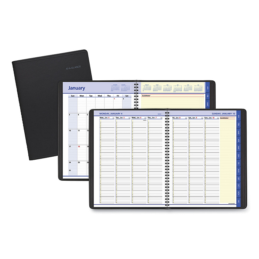 AT-A-GLANCE QuickNotes Weekly Vertical-Column Format Appointment Book, 11 x 8.25, Black Cover, 12-Month (Jan to Dec): 2026 (7695005)