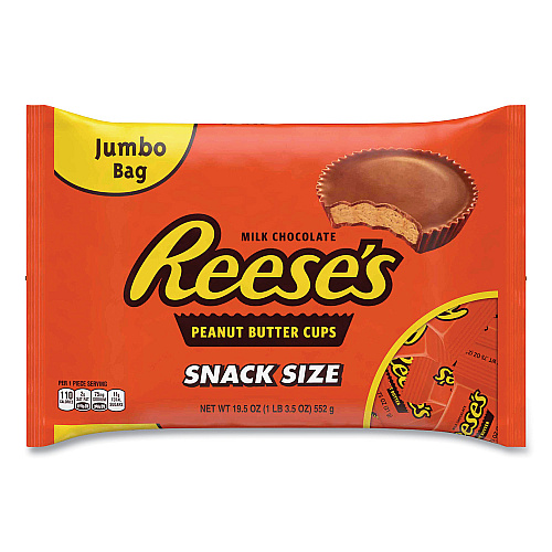 Reese's Snack Size Peanut Butter Cups, Jumbo Bag, 19.5 oz Bag (24600012)