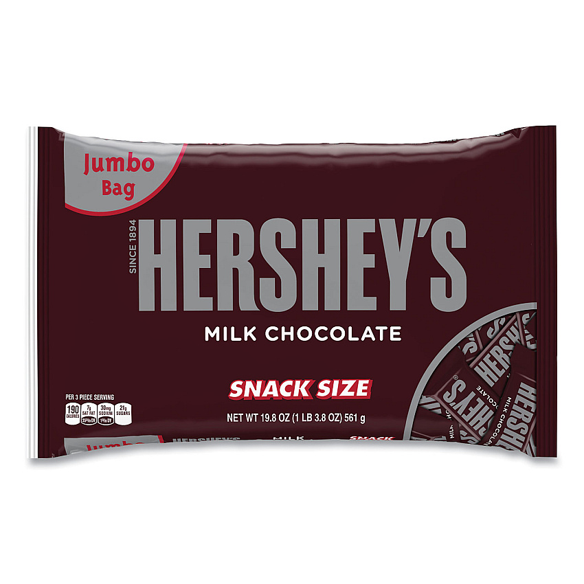 Hershey's Snack Size Bars, Milk Chocolate, 19.8 oz Bag (24600010)