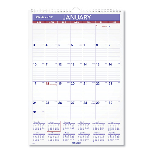 AT-A-GLANCE Monthly Wall Calendar with Ruled Daily Blocks, 12 x 17, White Sheets, 12-Month (Jan to Dec): 2026 (PM228)