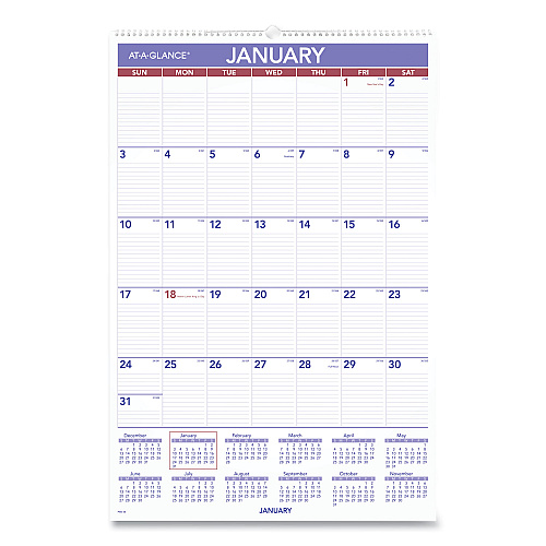 AT-A-GLANCE Monthly Wall Calendar with Ruled Daily Blocks, 20 x 30, White Sheets, 12-Month (Jan to Dec): 2026 (PM428)