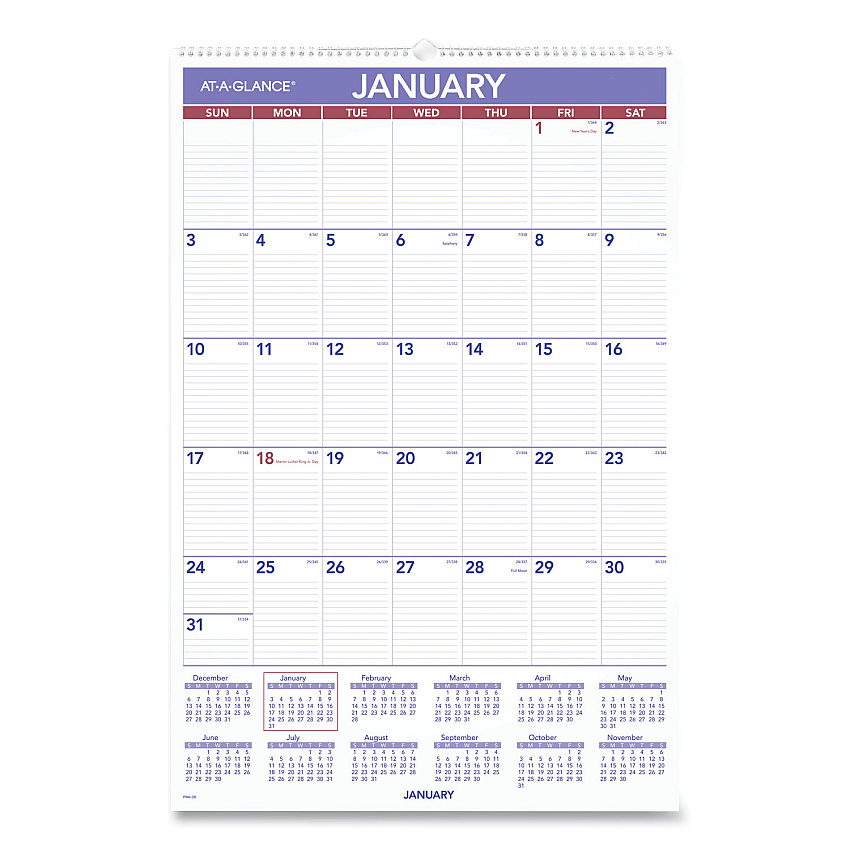 AT-A-GLANCE Monthly Wall Calendar with Ruled Daily Blocks, 20 x 30, White Sheets, 12-Month (Jan to Dec): 2026 (PM428)