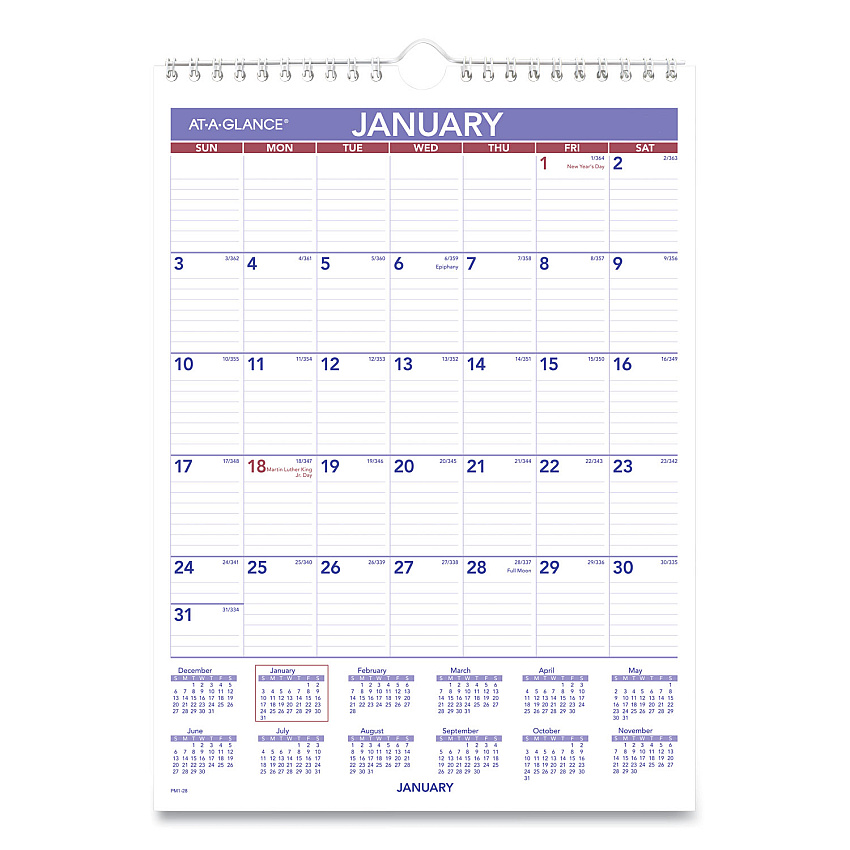 AT-A-GLANCE Monthly Wall Calendar with Ruled Daily Blocks, 8 x 11, White Sheets, 12-Month (Jan to Dec): 2026 (PM128)