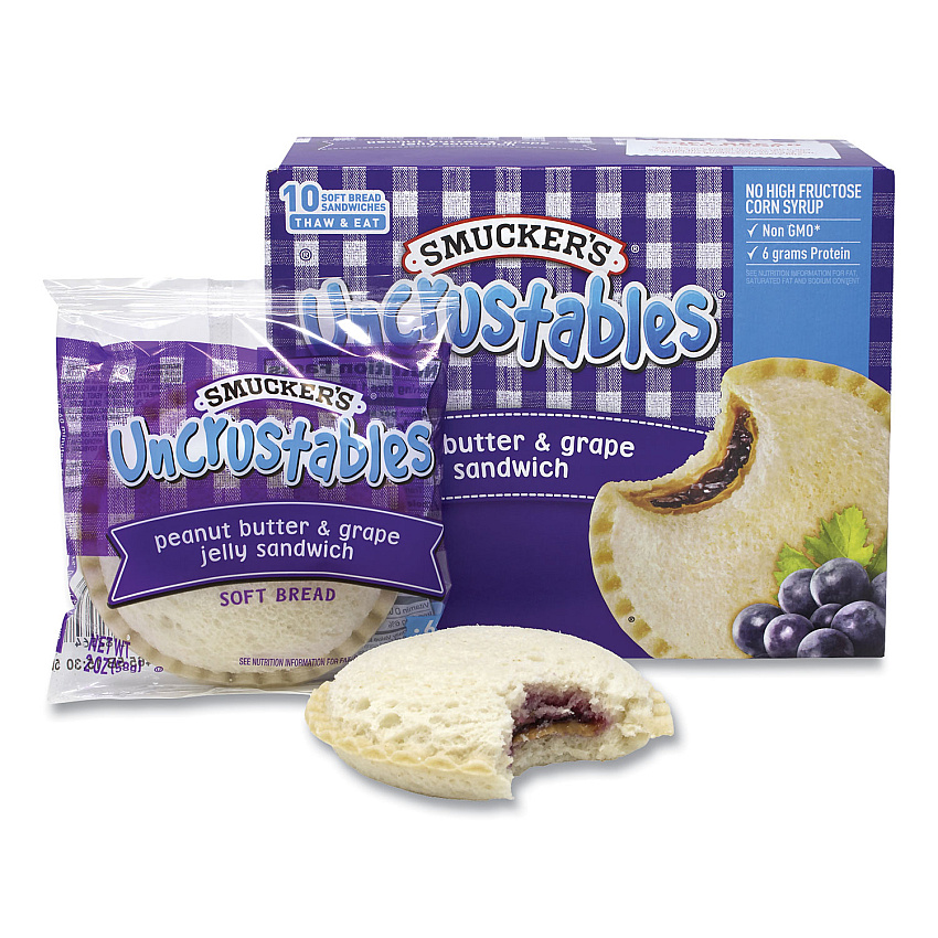 Smucker's UNCRUSTABLES Soft Bread Sandwiches, Grape Jelly, 2 oz, 10/Box, 2 Boxes/Carton (90300135)