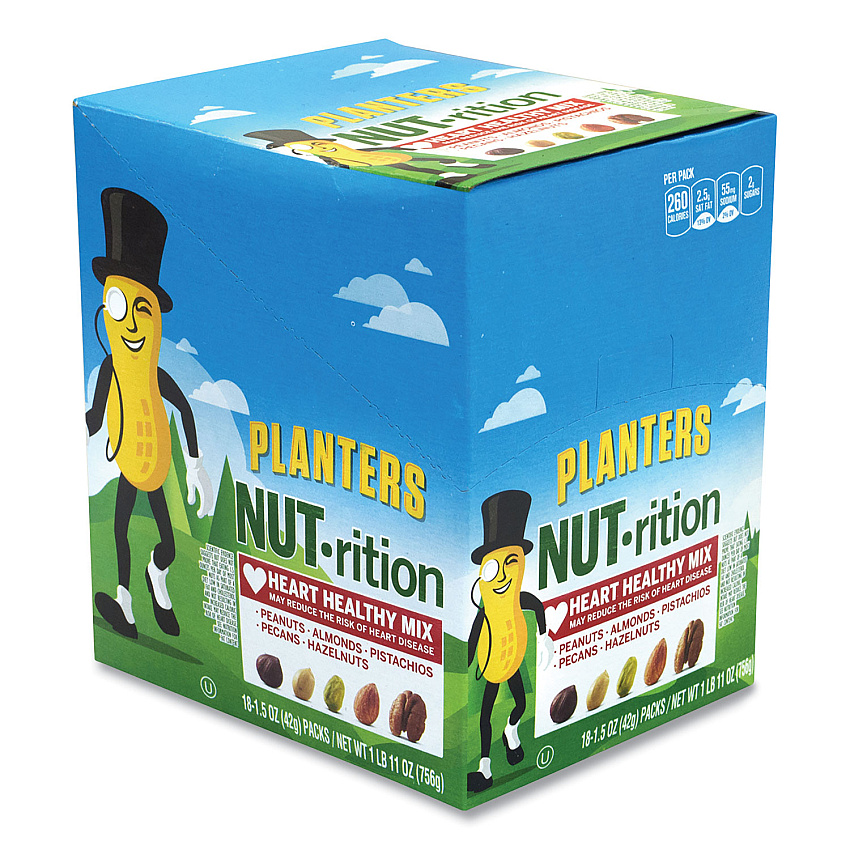 Planters NUT-rition Heart Healthy Mix, 1.5 oz Tube, 18 Tubes/Carton (30700008)