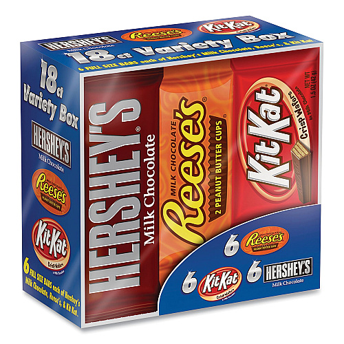 Hershey's Full Size Chocolate Candy Bar Variety Pack, Assorted 1.5 oz Bar, 18 Bars/Carton (24600349)