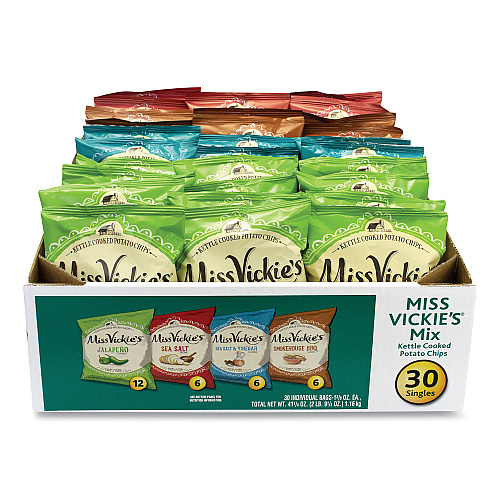 Miss Vickie's Kettle Cooked Chips Variety Mix, Four Assorted Flavors, 1.38 oz Bags, 30 Bags/Carton (29500010)