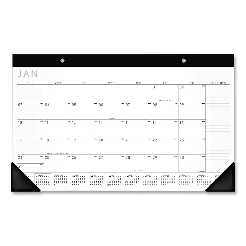 AT-A-GLANCE Contemporary Monthly Desk Pad, 18 x 11, White Sheets, Black Binding/Corners,12-Month (Jan to Dec): 2026 (SK14X00)