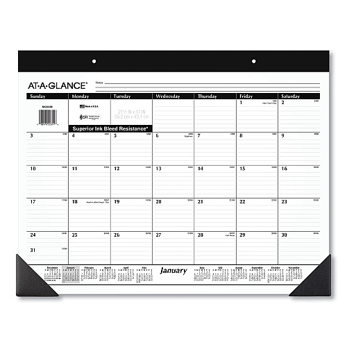 AT-A-GLANCE Monthly Refillable Desk Pad, 22 x 17, White Sheets, Black Binding, Black Corners, 12-Month (Jan to Dec): 2026 (SK2200)