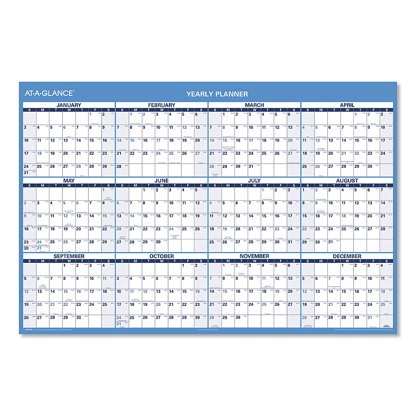 AT-A-GLANCE Horizontal Reversible/Erasable Wall Planner, 48 x 32, White/Blue Sheets, 12-Month (Jan to Dec): 2026 (PM30028)