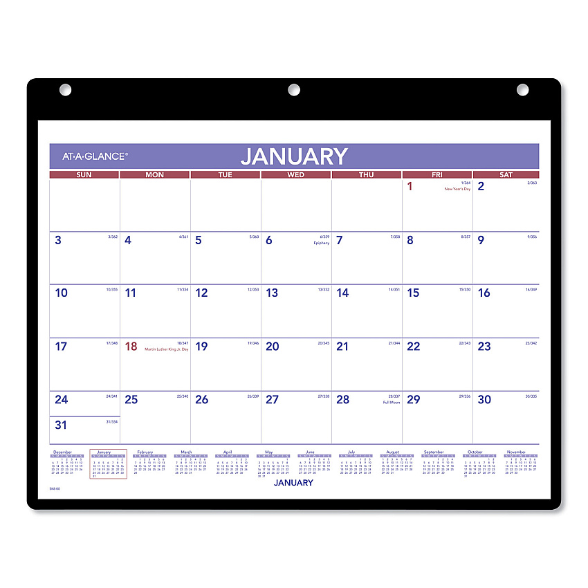 AT-A-GLANCE Monthly Desk/Wall Calendar with Plastic Backboard and Bonus Pages, 11 x 8, White/Violet/Red Sheets, 12-Month (Jan-Dec): 2026 (SK800)