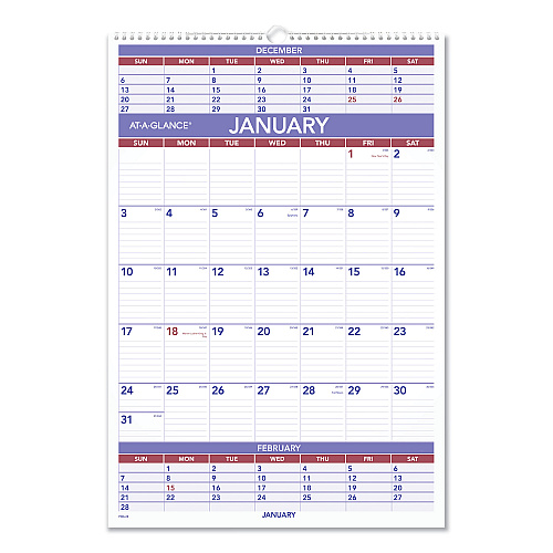 AT-A-GLANCE Three-Month Wall Calendar, 15.5 x 22.75, White Sheets, 12-Month (Jan to Dec): 2026 (PM628)