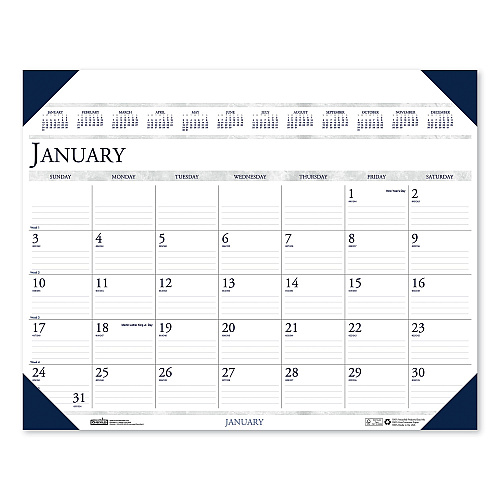 House of Doolittle Executive Monthly Desk Pad Calendar, 24 x 19, White/Blue Sheets, Blue Corners, 12-Month (Jan to Dec): 2026 (180HD)