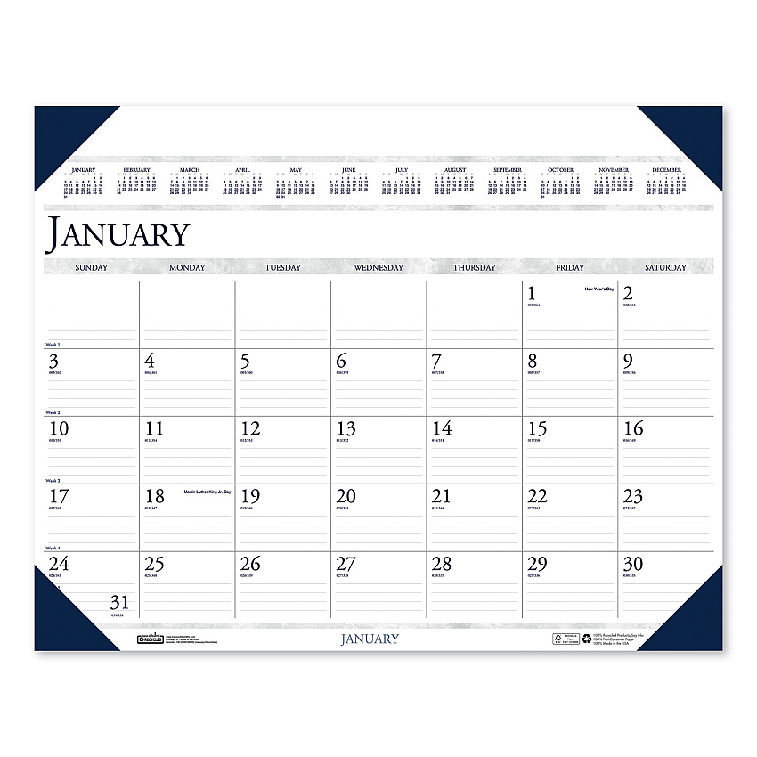 House of Doolittle Executive Monthly Desk Pad Calendar, 24 x 19, White/Blue Sheets, Blue Corners, 12-Month (Jan to Dec): 2026 (180HD)