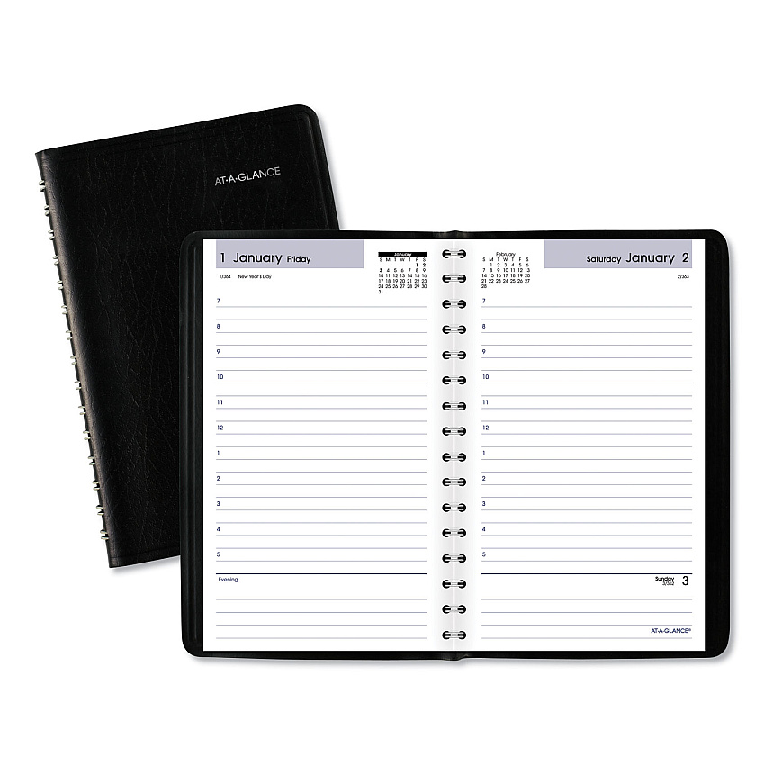 AT-A-GLANCE DayMinder Daily Appointment Book, 8 x 5, Black Cover, 12-Month (Jan to Dec): 2027 (SK4400)
