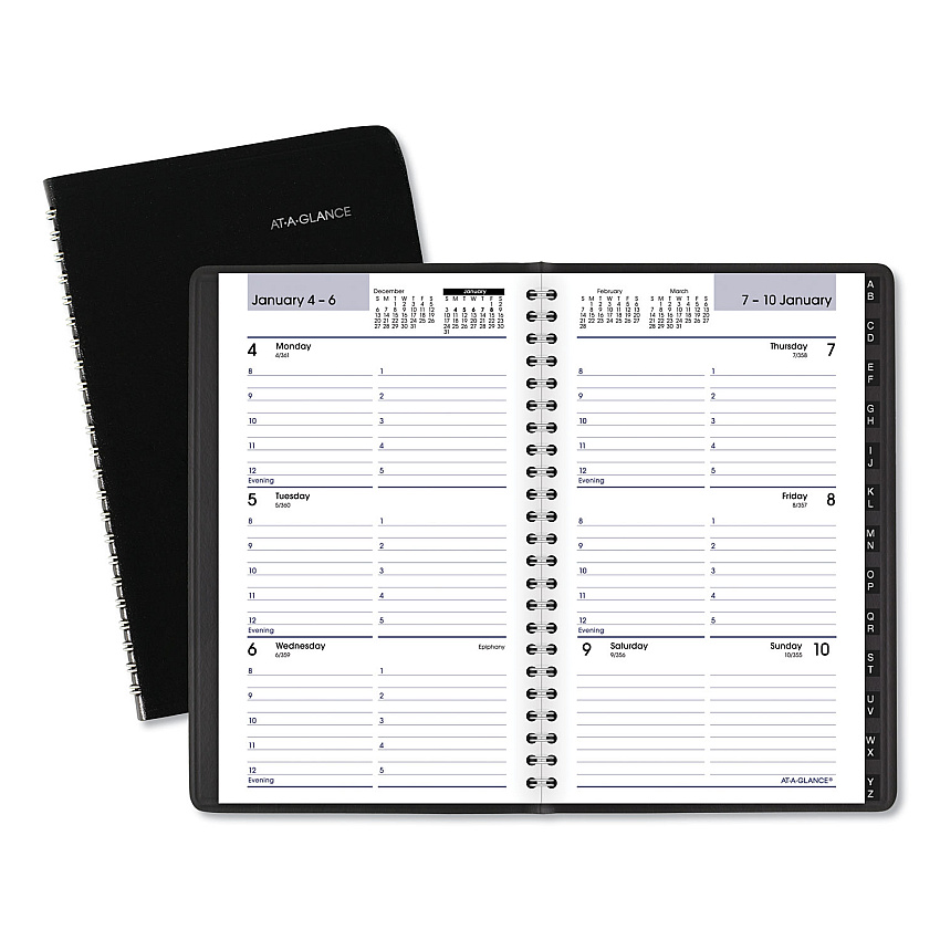 AT-A-GLANCE DayMinder Block Format Weekly Appointment Book, Tabbed Telephone/Add Section, 8.5 x 5.5, Black, 12-Month (Jan to Dec): 2026 (G21000)