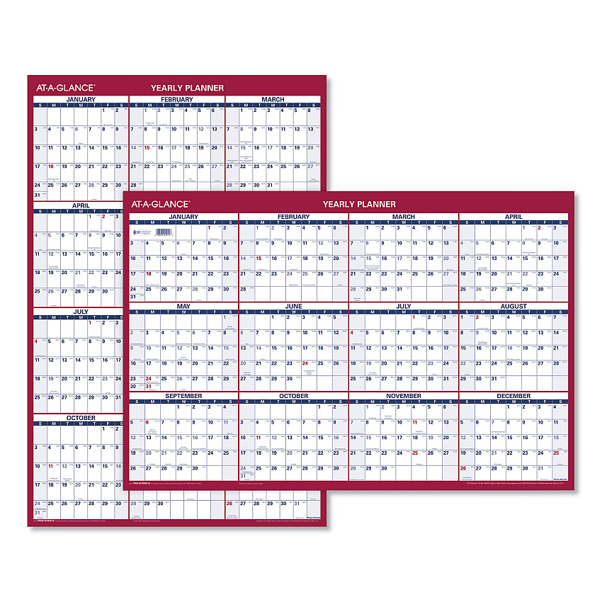AT-A-GLANCE Erasable Vertical/Horizontal Wall Planner, 24 x 36, White/Blue/Red Sheets, 12-Month (Jan to Dec): 2026 (PM2628)