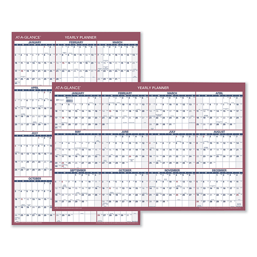 AT-A-GLANCE Vertical/Horizontal Wall Calendar, 24 x 36, White/Blue/Red Sheets, 12-Month (Jan to Dec): 2026 (PM21228)