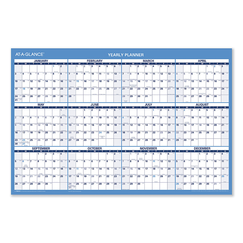 AT-A-GLANCE Horizontal Reversible/Erasable Wall Planner, 36 x 24, White/Blue Sheets, 12-Month (Jan to Dec): 2026 (PM20028)