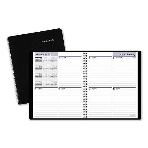 AT-A-GLANCE DayMinder Open-Schedule Weekly Appointment Book, 8.75 x 7, Black Cover, 12-Month (Jan to Dec): 2026 (G53500)