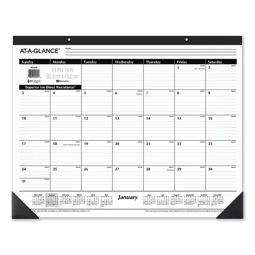 AT-A-GLANCE Ruled Desk Pad, 24 x 19, White Sheets, Black Binding, Black Corners, 12-Month (Jan to Dec): 2026 (SK3000)