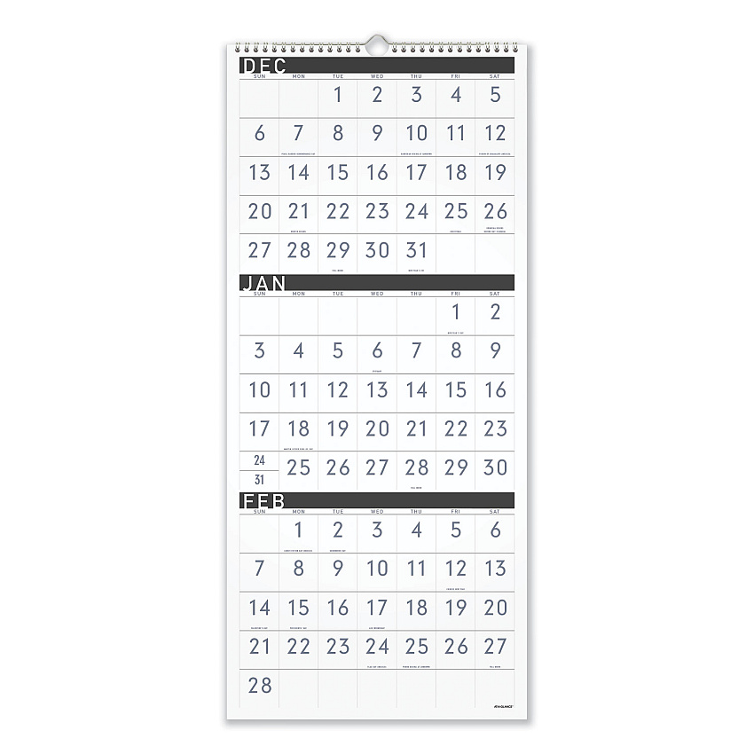 AT-A-GLANCE Three-Month Reference Wall Calendar, Contemporary Artwork/Formatting, 12 x 27, White Sheets, 15-Month: Dec 2025 to Feb 2027 (PM11X28)