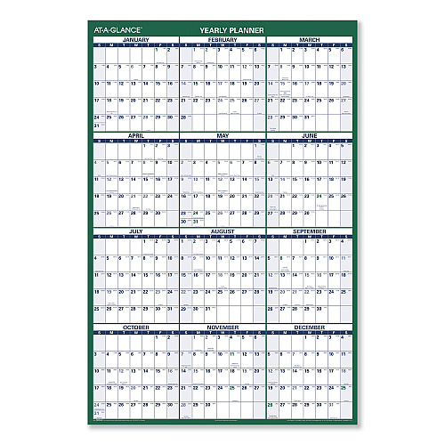 AT-A-GLANCE Vertical Erasable Wall Planner, 32 x 48, White/Green Sheets, 12-Month (Jan to Dec): 2026 (PM31028)