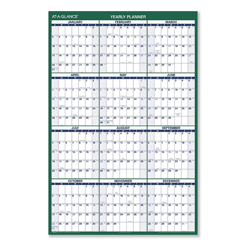 AT-A-GLANCE Vertical Erasable Wall Planner, 32 x 48, White/Green Sheets, 12-Month (Jan to Dec): 2026 (PM31028)