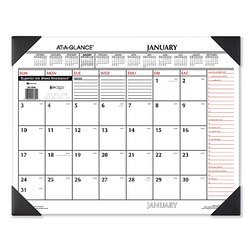 AT-A-GLANCE Two-Color Monthly Desk Pad Calendar, 21.75 x 17, White Sheets, Black Corners, 12-Month (Jan to Dec): 2026 (SK117000)