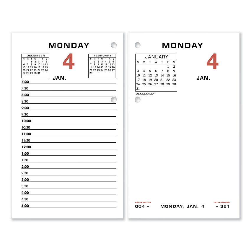 AT-A-GLANCE Two-Color Desk Calendar Refill, 3.5 x 6, White Sheets, 12-Month (Jan to Dec): 2026 (E01750)