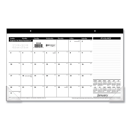 AT-A-GLANCE Compact Desk Pad, 18 x 11, White Sheets, Black Binding, Clear Corners, 12-Month (Jan to Dec): 2026 (SK1400)