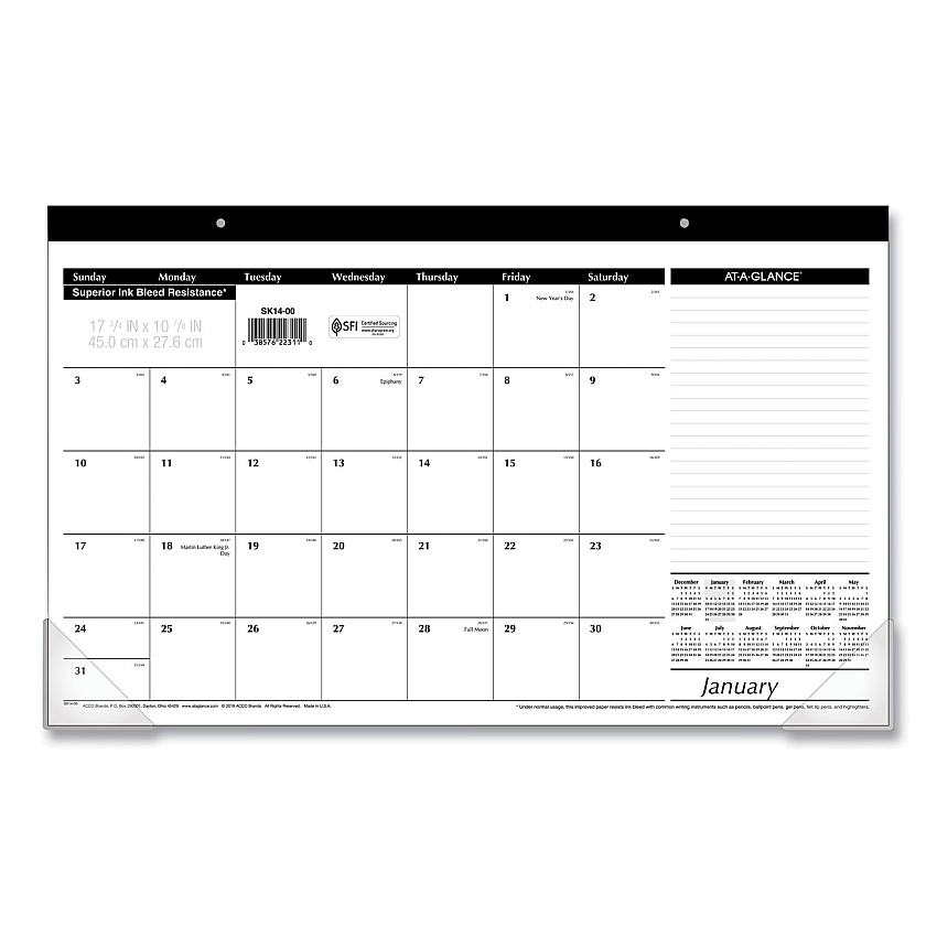 AT-A-GLANCE Compact Desk Pad, 18 x 11, White Sheets, Black Binding, Clear Corners, 12-Month (Jan to Dec): 2026 (SK1400)