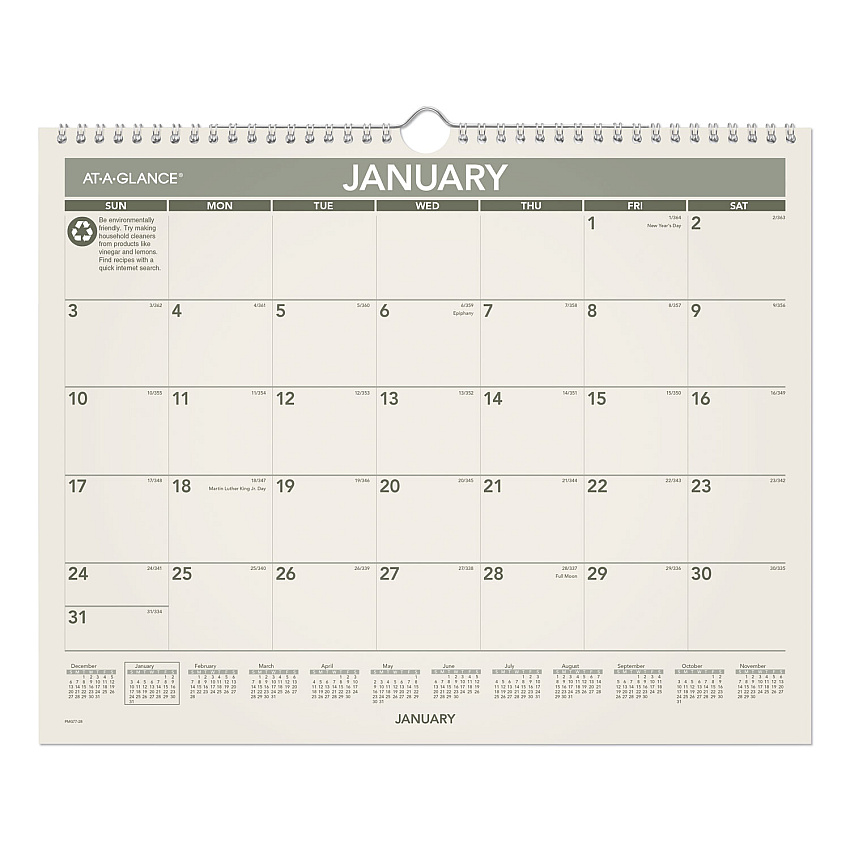 AT-A-GLANCE Recycled Wall Calendar, Unruled Blocks, 15 x 12, Sand/Green Sheets, 12-Month (Jan to Dec): 2026 (PMG7728)