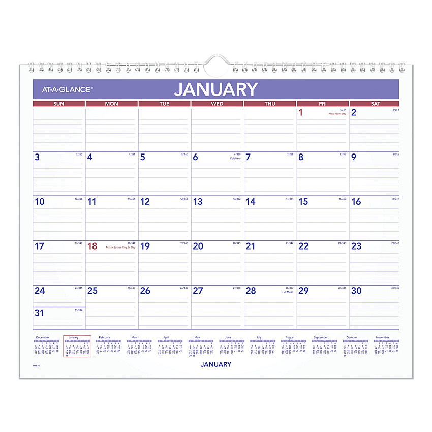 AT-A-GLANCE Monthly Wall Calendar, 15 x 12, White/Red/Blue Sheets, 12-Month (Jan to Dec): 2026 (PM828)
