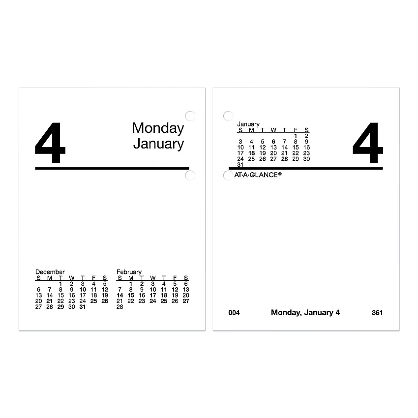 AT-A-GLANCE Compact Desk Calendar Refill, 3 x 3.75, White Sheets, 12-Month (Jan to Dec): 2026 (E91950)